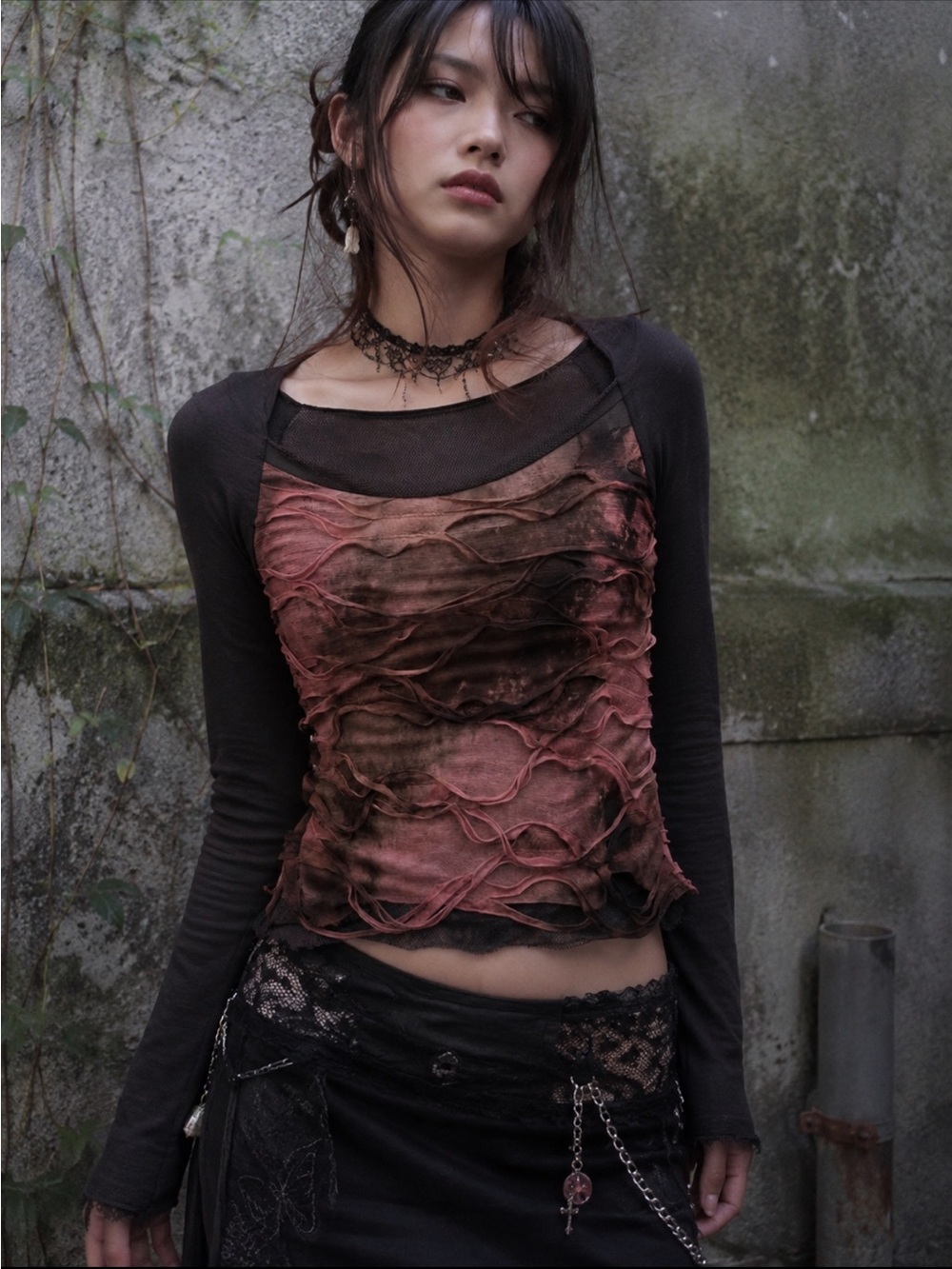 Anac Y2K Fairy Grunge Mesh Layered Whimsigoth long sleeve top
